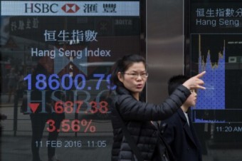 Hong Kong stocks down by lunch